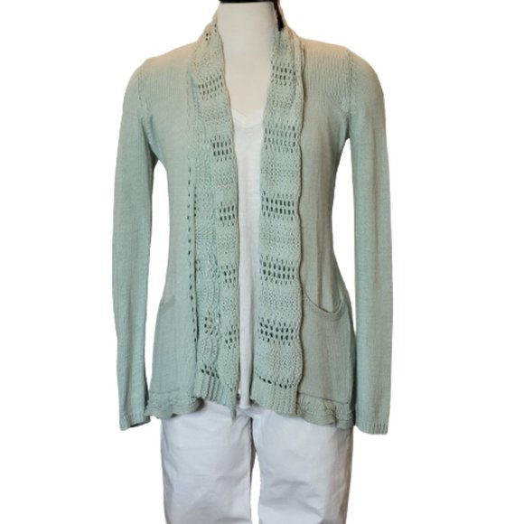 Anthropologie Sweaters - 'New' Angle of the North Cotton Knit & Crochet Mint Green Cardigan Size M